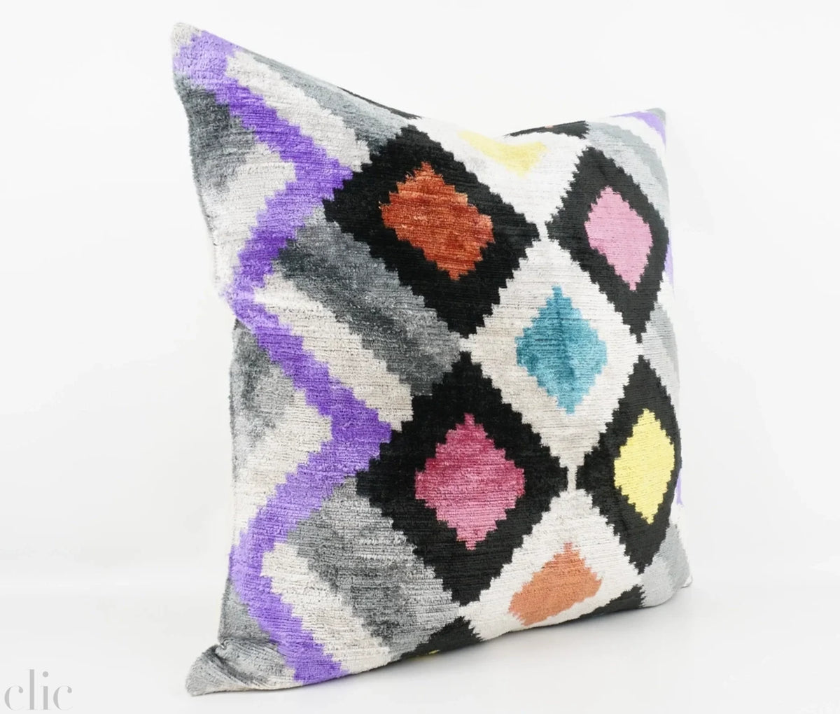 Handmade Ikat Silk Velvet Pillow in Multi