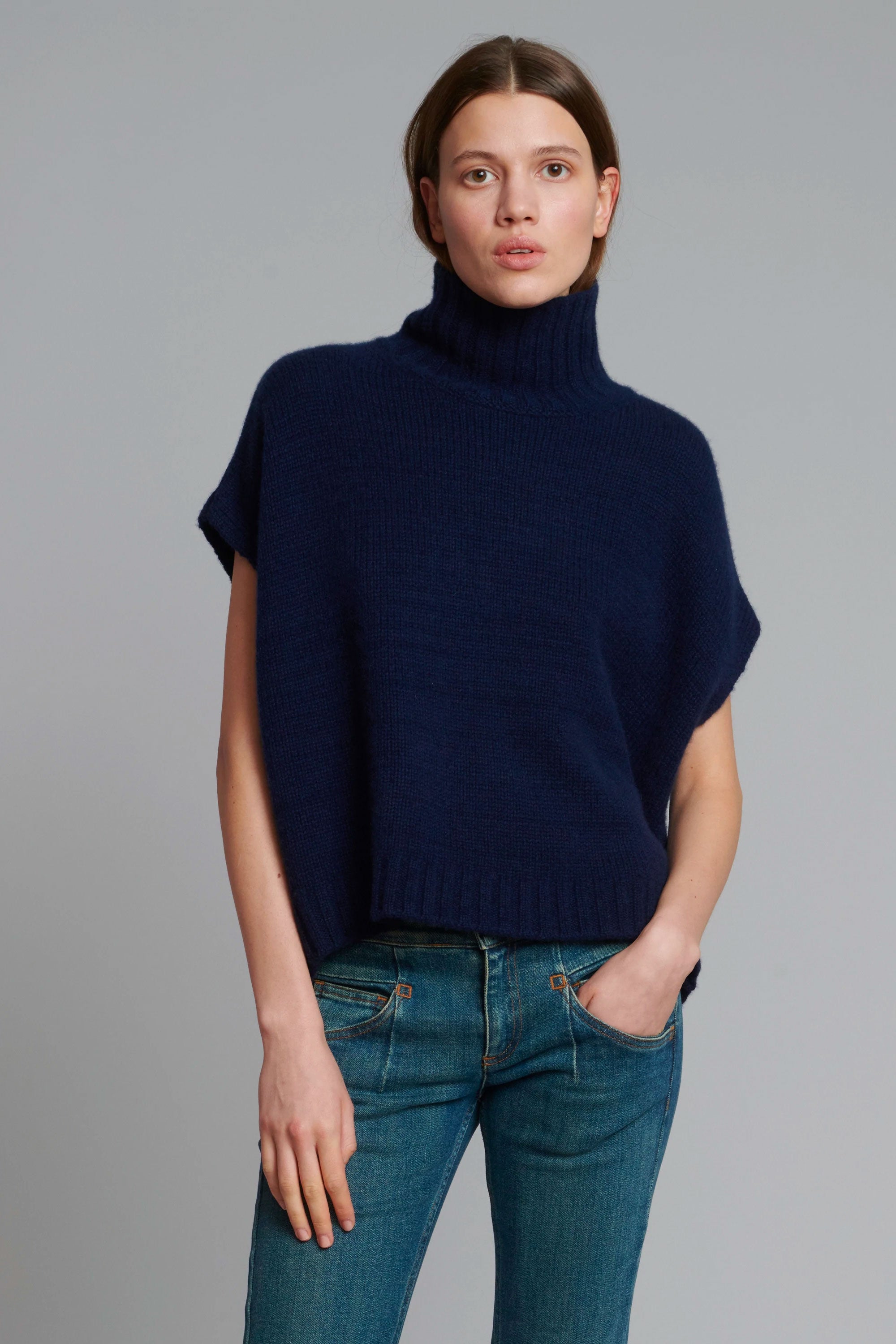 Turtleneck Gilet in Navy, from Organic by John Patrick