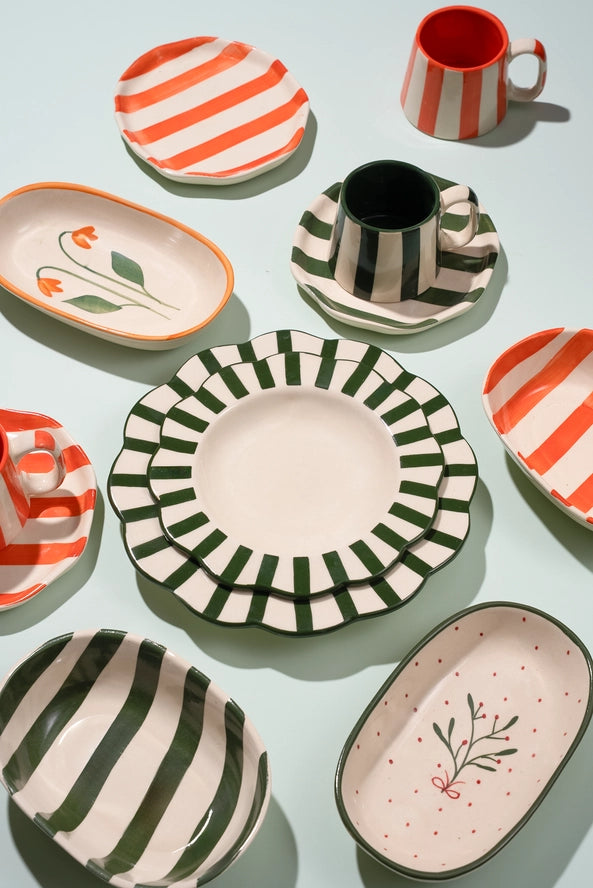 Ceramic Stripe Coffee Cup in Olive, from Casa Amarosa