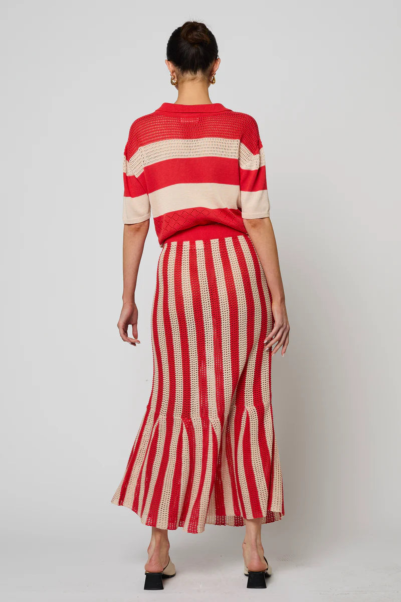 Frida Skirt Openwork Knit in Red/Eggnog, from Atelier Delphine