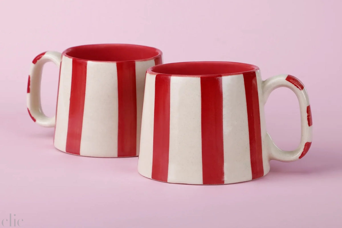 Ceramic Stripe Coffee Cup in Red, from Casa Amarosa