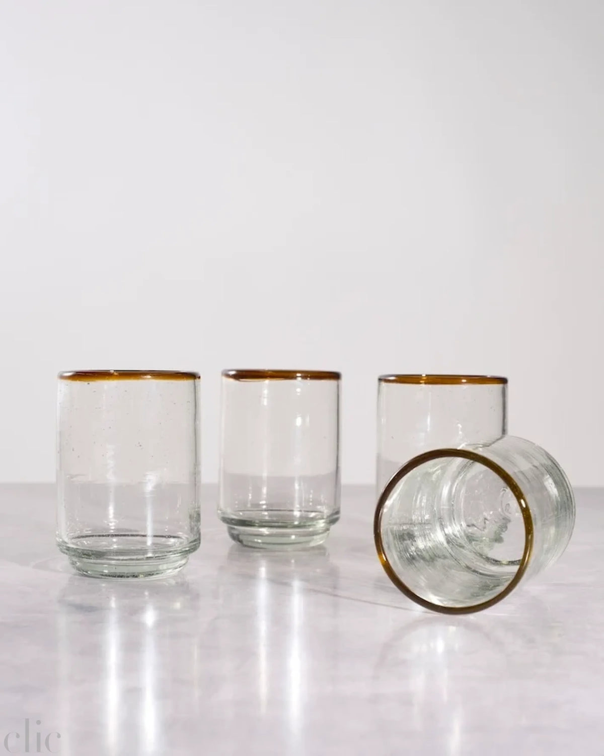 Stacking Drinking Glasses with Amber Rim
