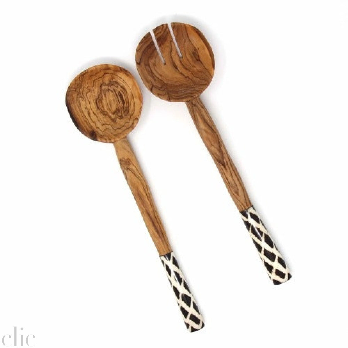 Olive Wood Serving Set with Diamond Batik Handles