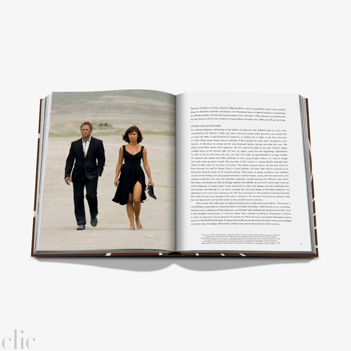 Open book showing a man and woman walking on a beach with text on the right page.