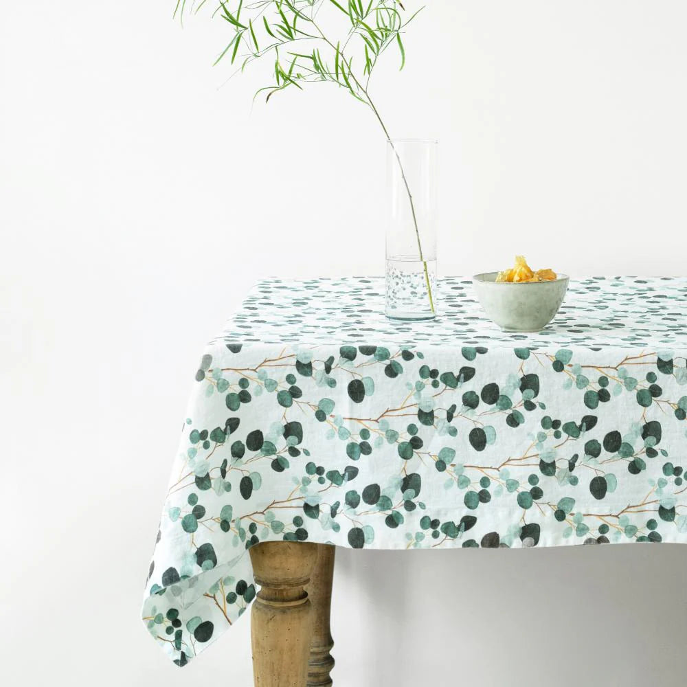 Eucalyptus Linen Tablecloth in White, from Linen Tales