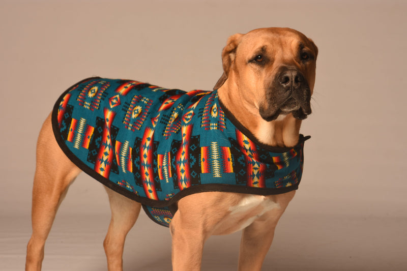 Turquoise Southwest Dog Blanket Coat, from Chilly Dog