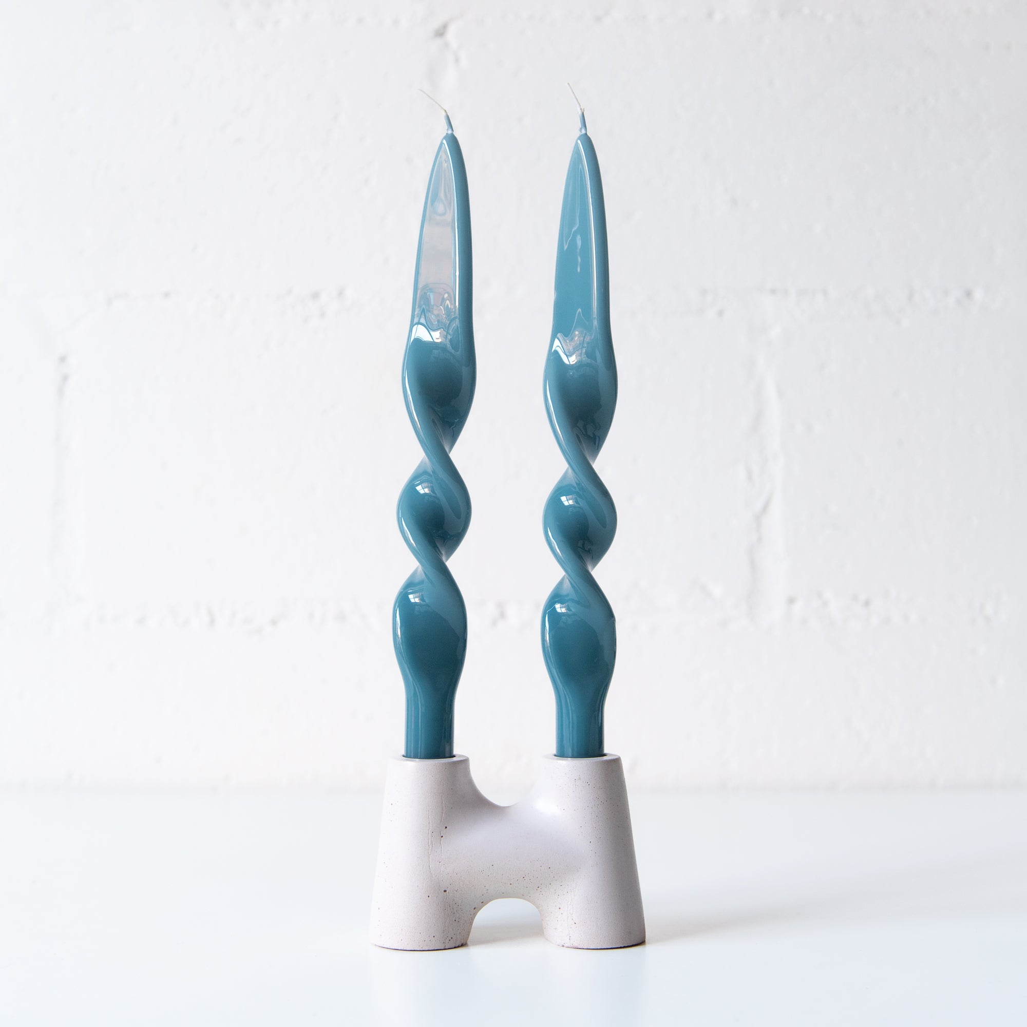 Set of 2 Spiral Candles in Teal, from Graziani