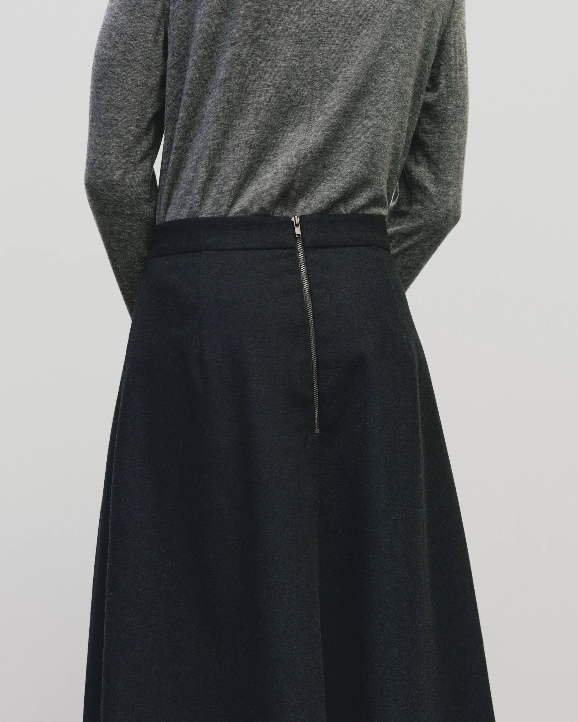 Wool Blend Pleated Midi Skirt in Navy, from Mijeong Park