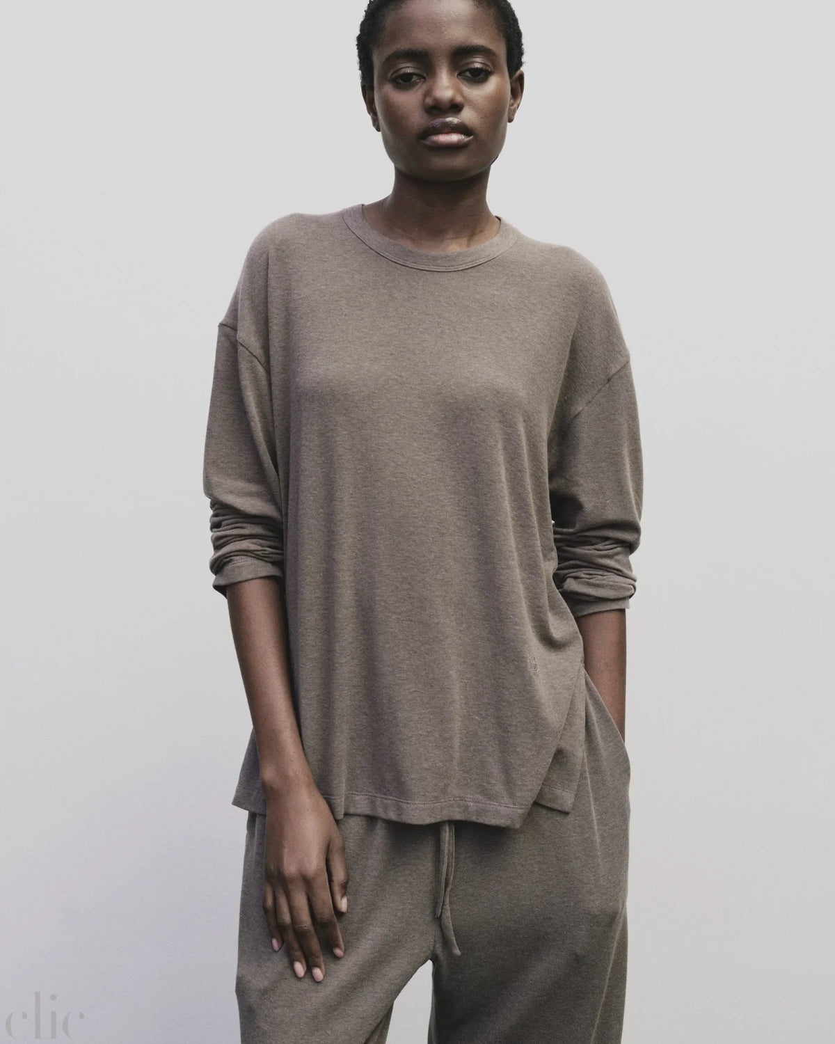 Wool Cotton Jersey T-Shirt in Mocha, from Mijeong Park