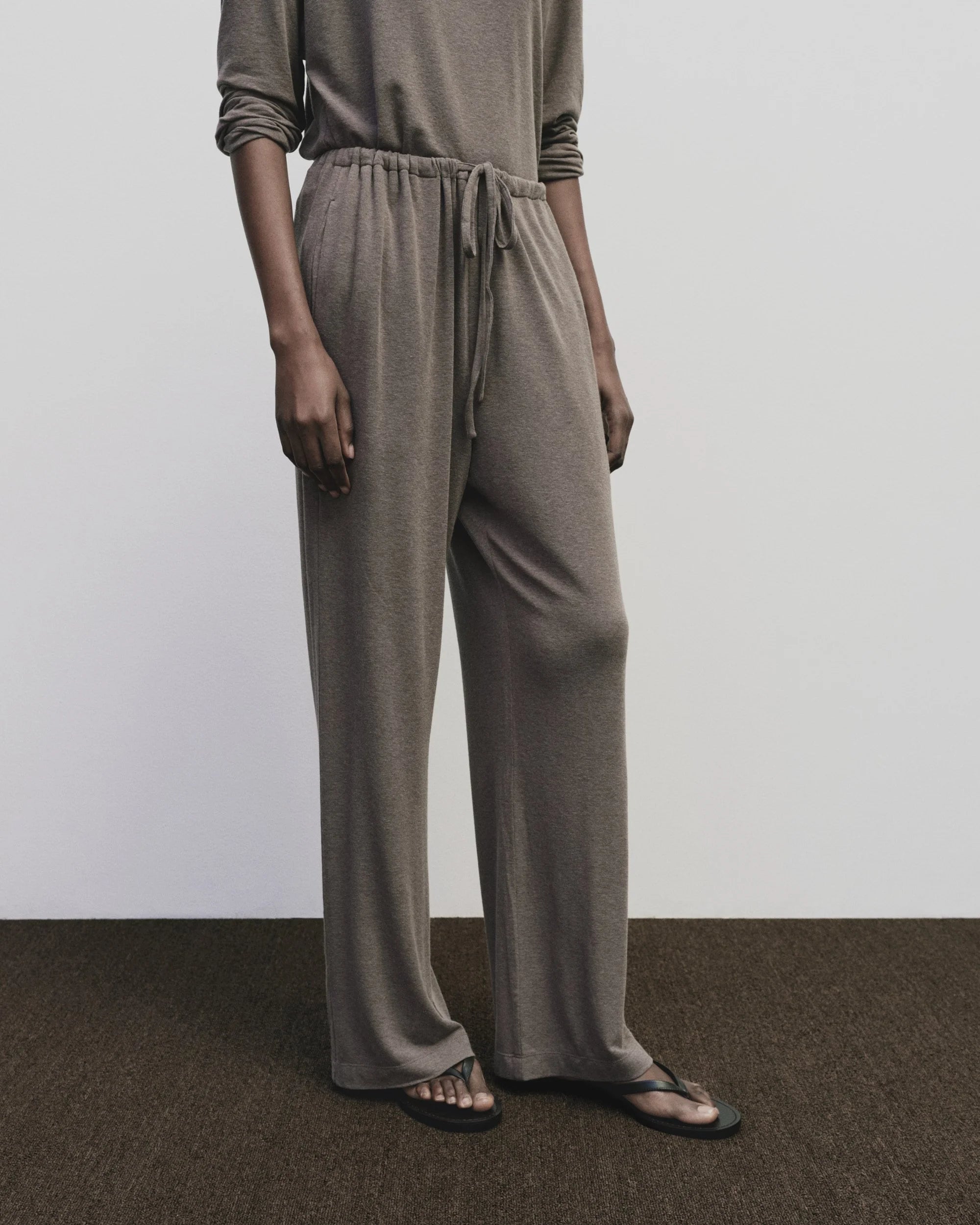 Wool Cotton Jersey Pants in Mocha, from Mijeong Park