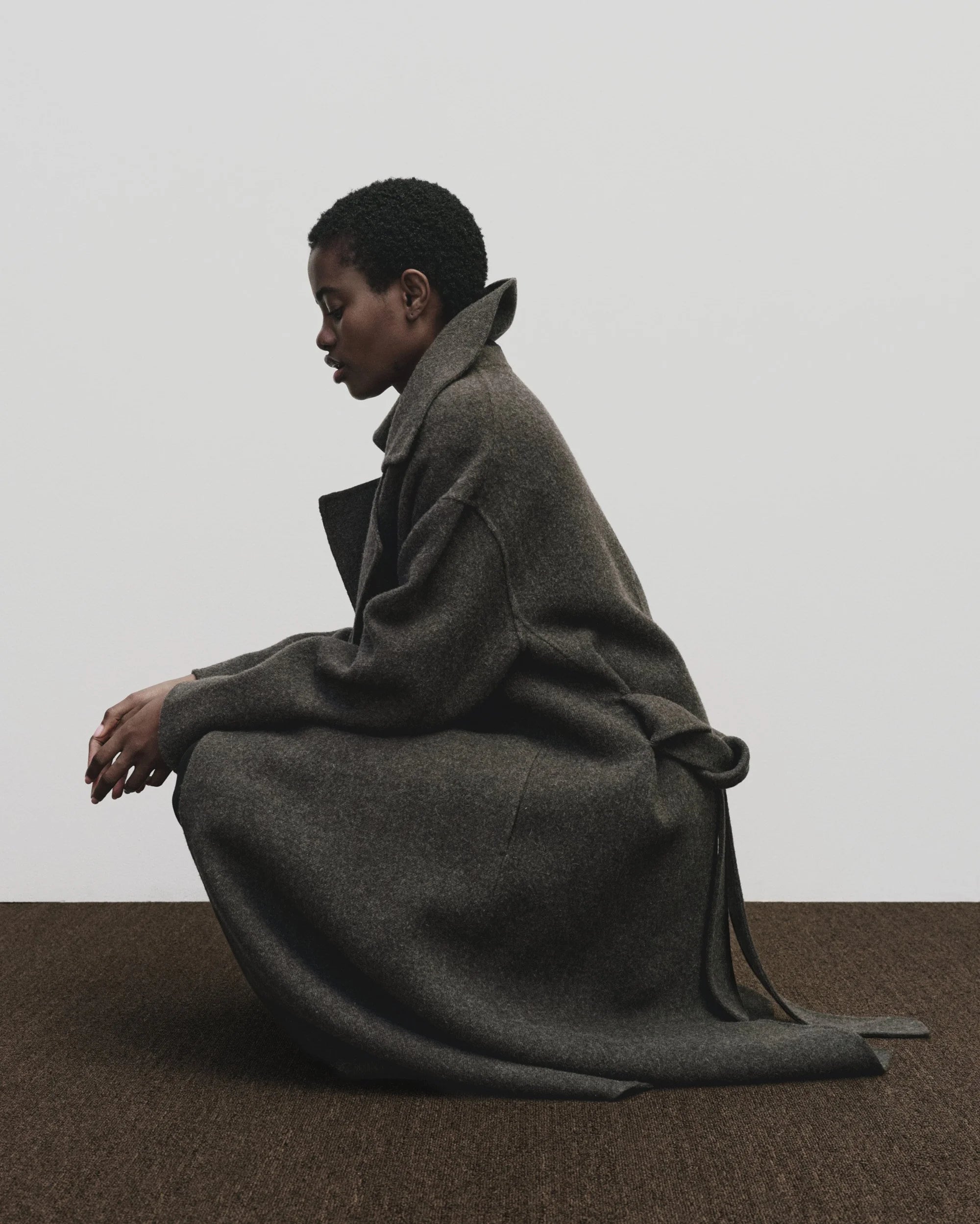 Handmade Belted Wool Coat in Brown, from Mijeong Park