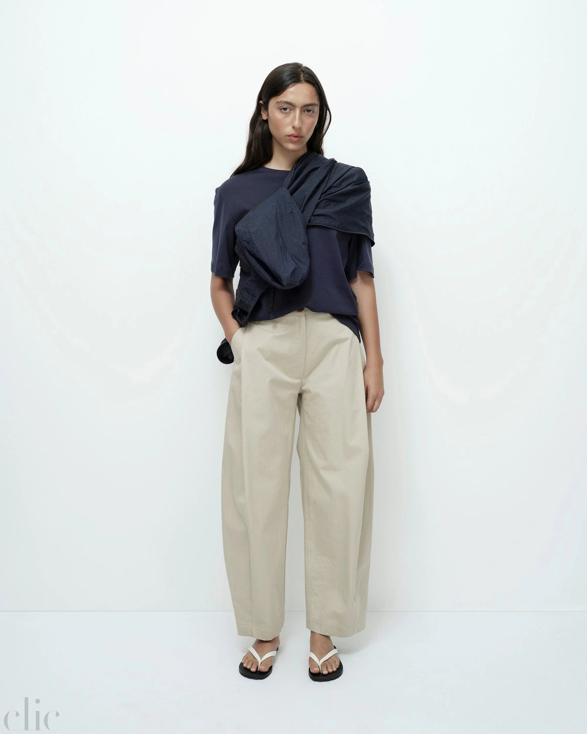 Cotton Barrel-Leg Pants in Beige, from Mijeong Park