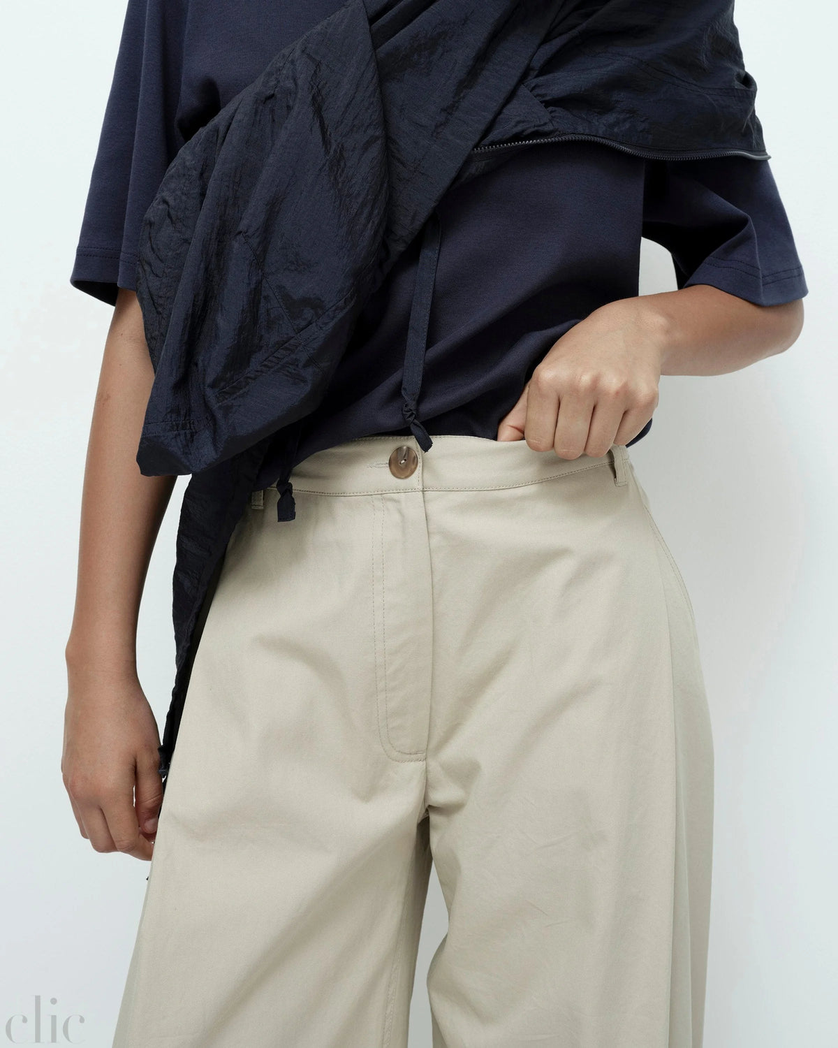 Cotton Barrel-Leg Pants in Beige, from Mijeong Park