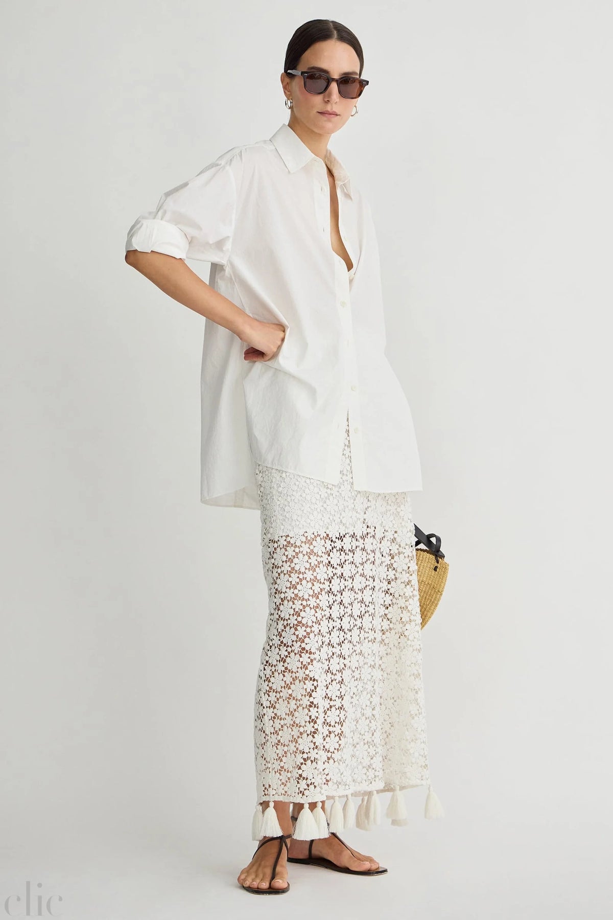 Valeska Tassel Column Skirt in Cream, from Apiece Apart