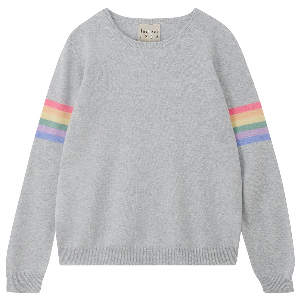 Rainbow Arms Cashmere Crew in Light Grey