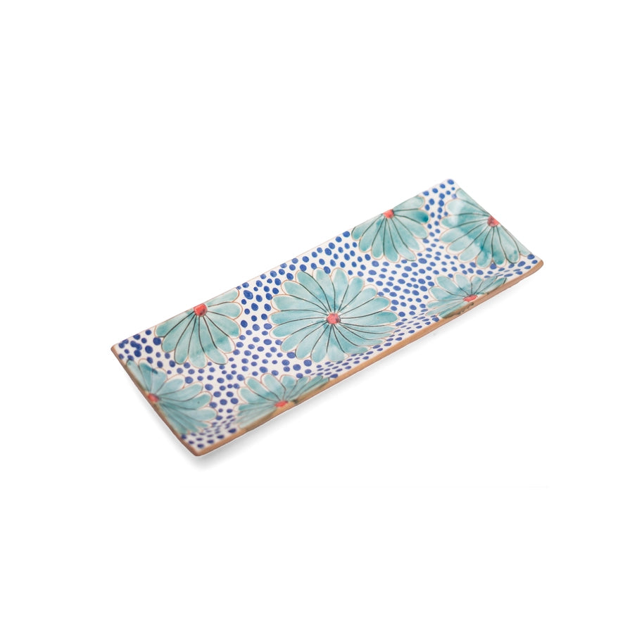 Daisy Long Ceranic Tray in Blue, from Kiliim