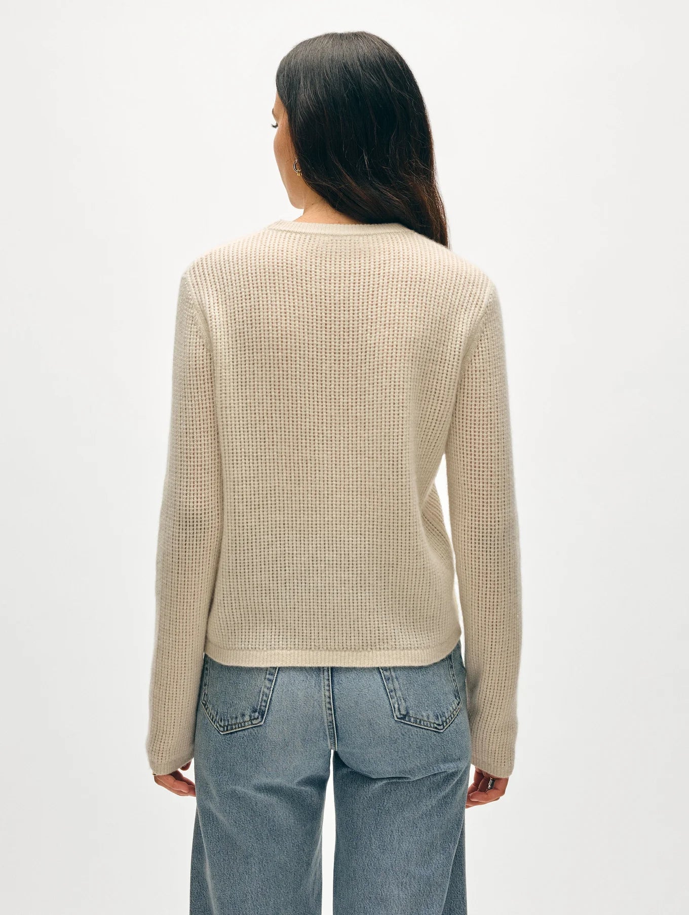 Cashmere Waffle Mesh Crewneck in Natural Heather, from White and Warren