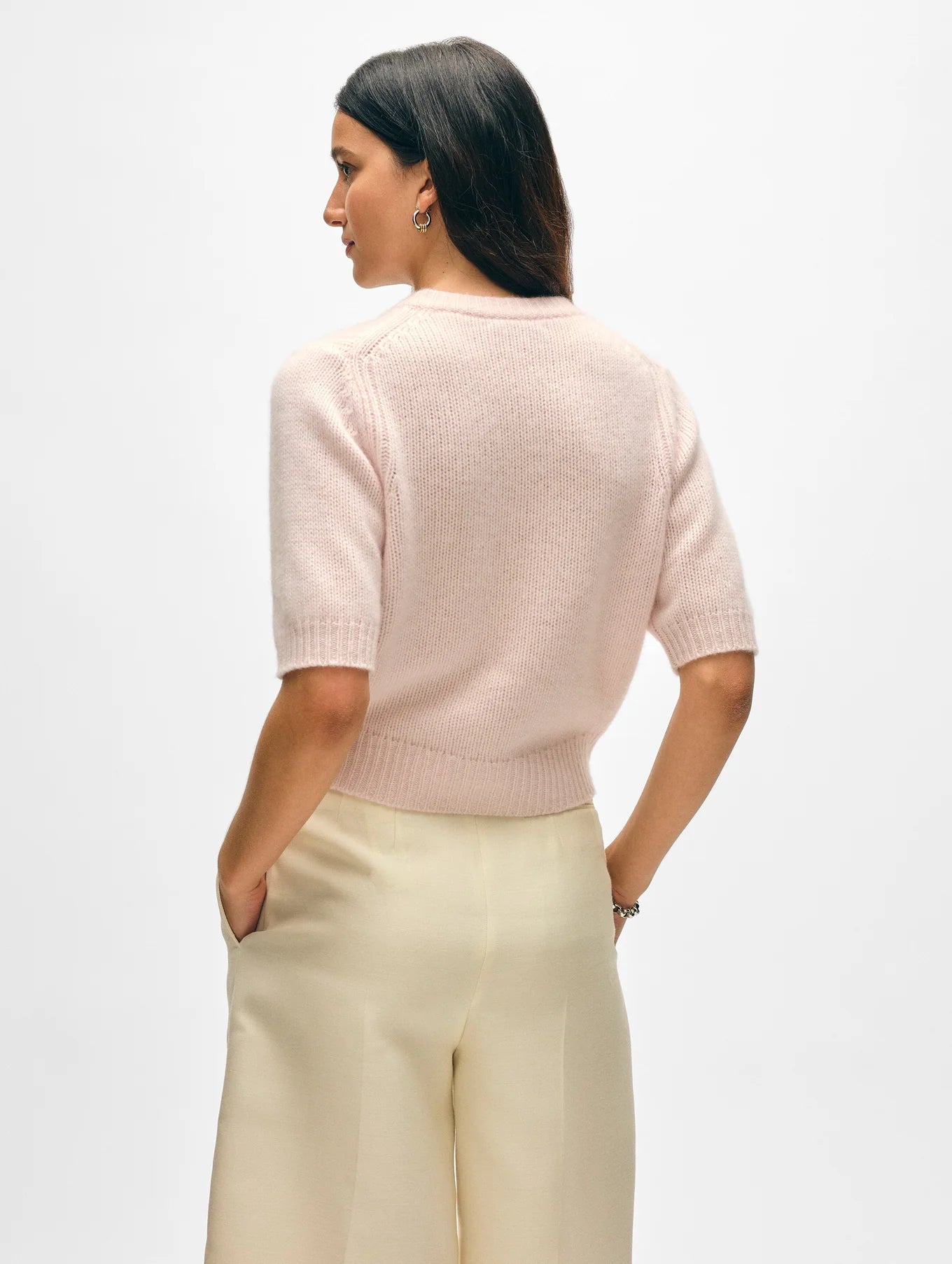 Cashmere Short Sleeve Cardigan in Pink Sand, from White and Warren