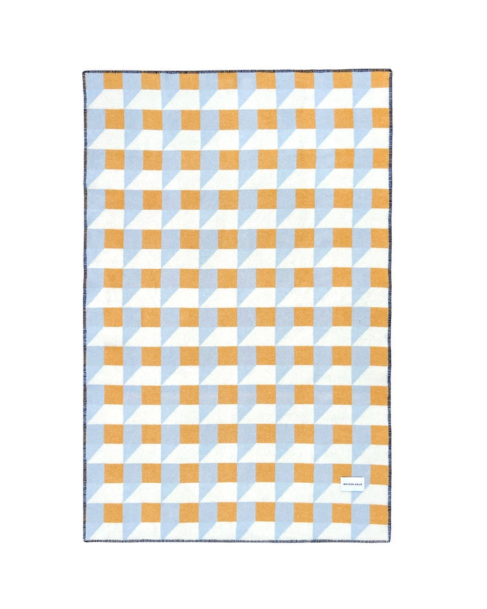 Cubics Blanket in Blue and Honey, from Maison Deux