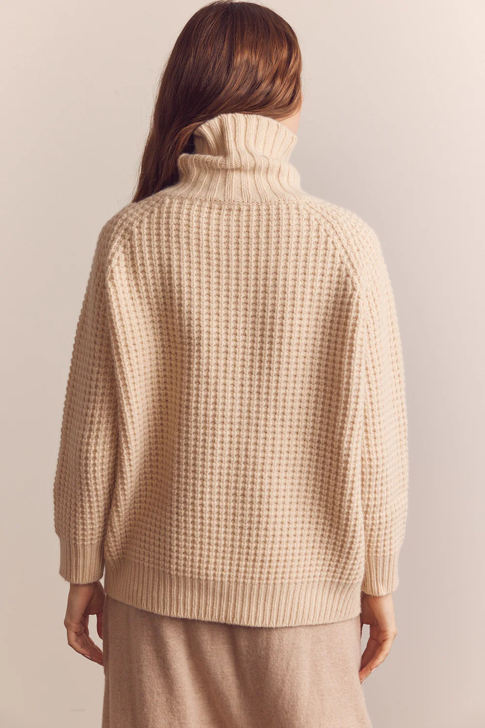 Wool Turtleneck Waffle Sweater in Cream, from Amente