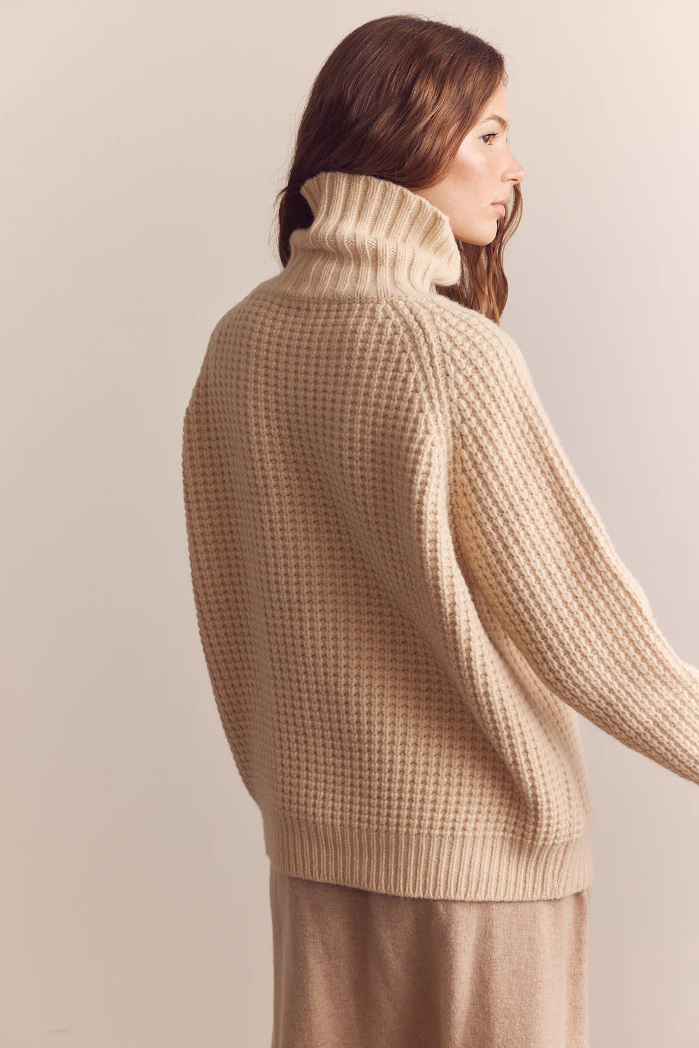 Wool Turtleneck Waffle Sweater in Cream, from Amente