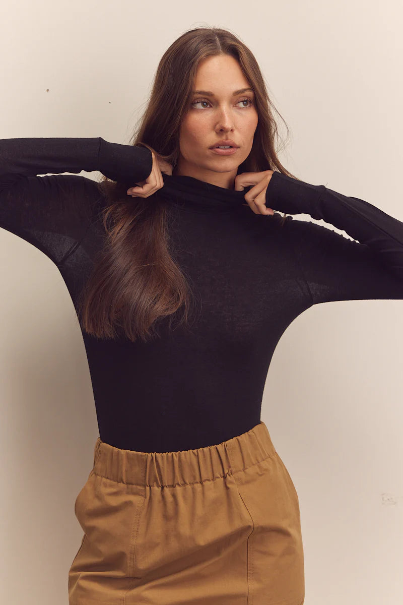 Wool Blend Lightweight Knit Turtleneck in Black, from Amente
