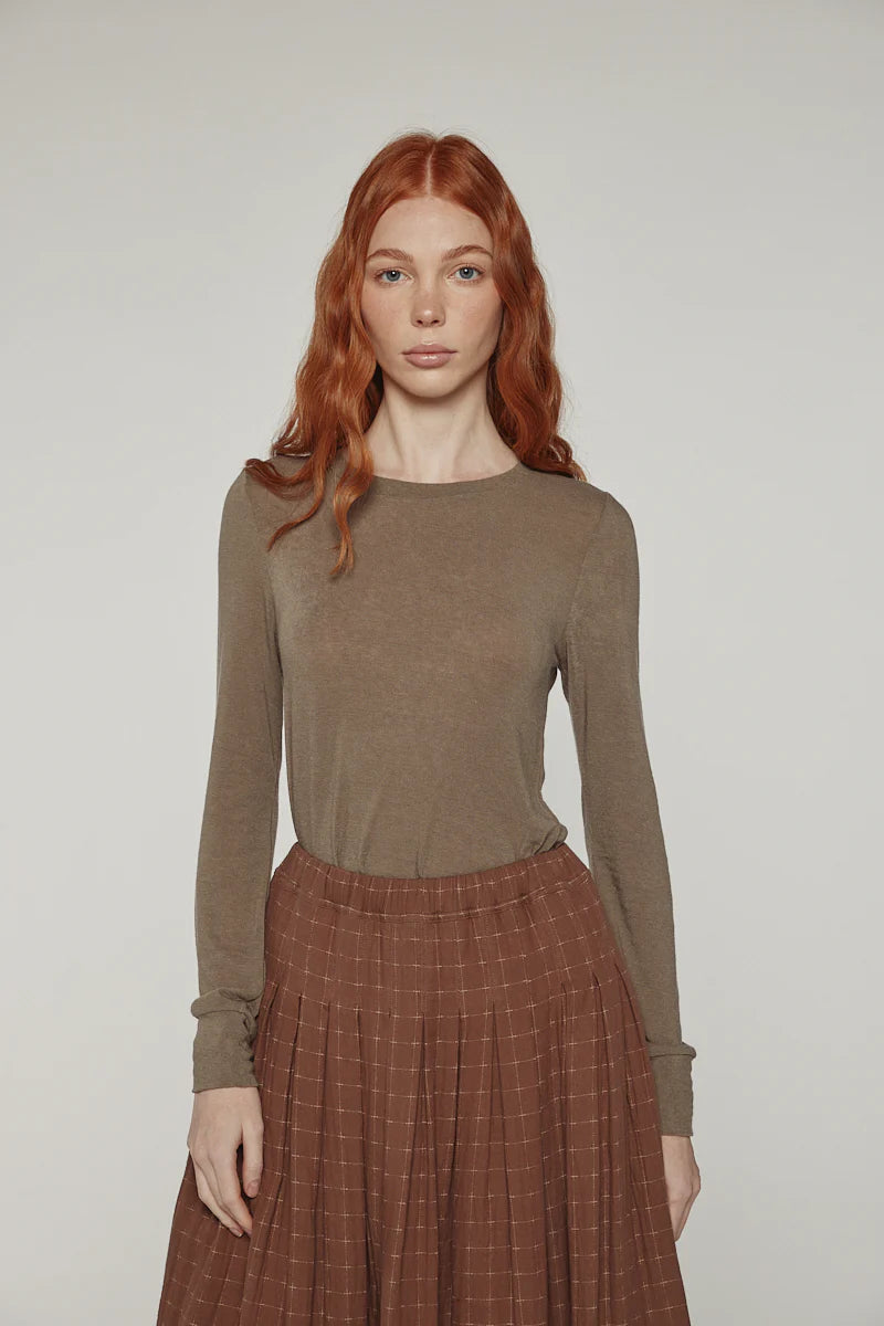 Wool Blend Lightweight Knit Top in Brown, from Amente