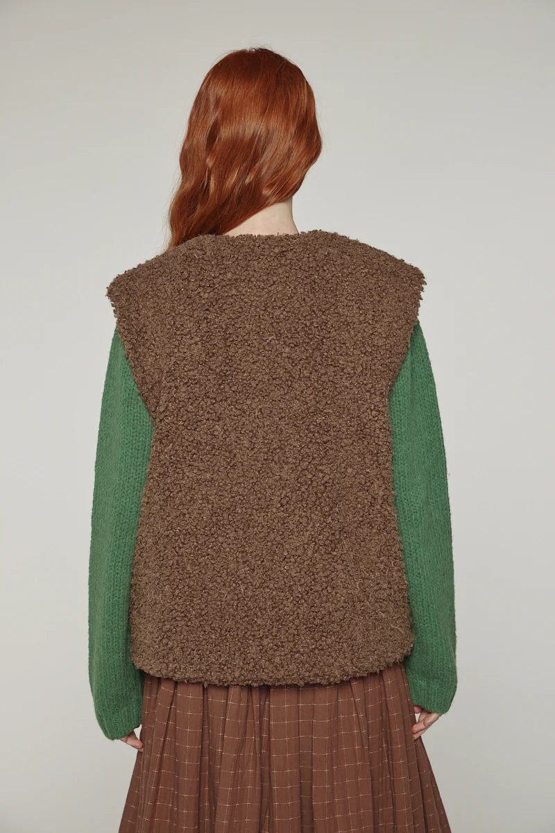 Reversible Toggle Button Vest in Walnut, from Amente