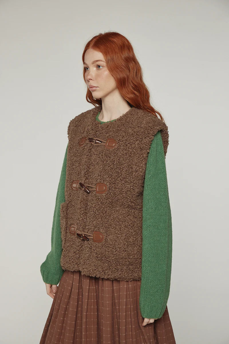 Reversible Toggle Button Vest in Walnut, from Amente