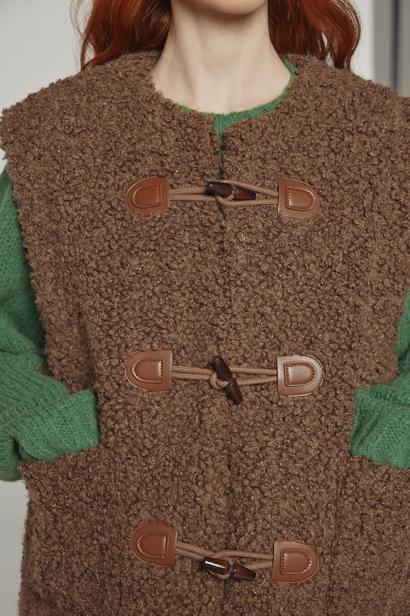 Reversible Toggle Button Vest in Walnut, from Amente