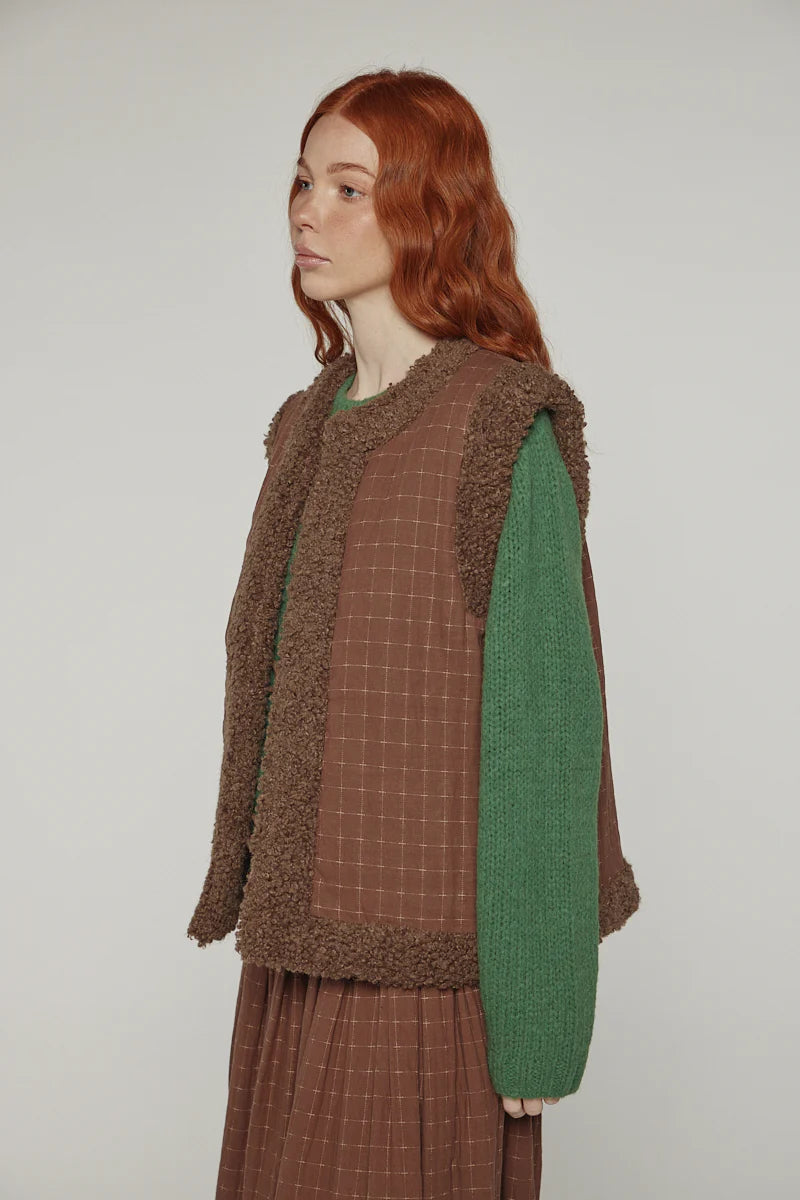 Reversible Toggle Button Vest in Walnut, from Amente