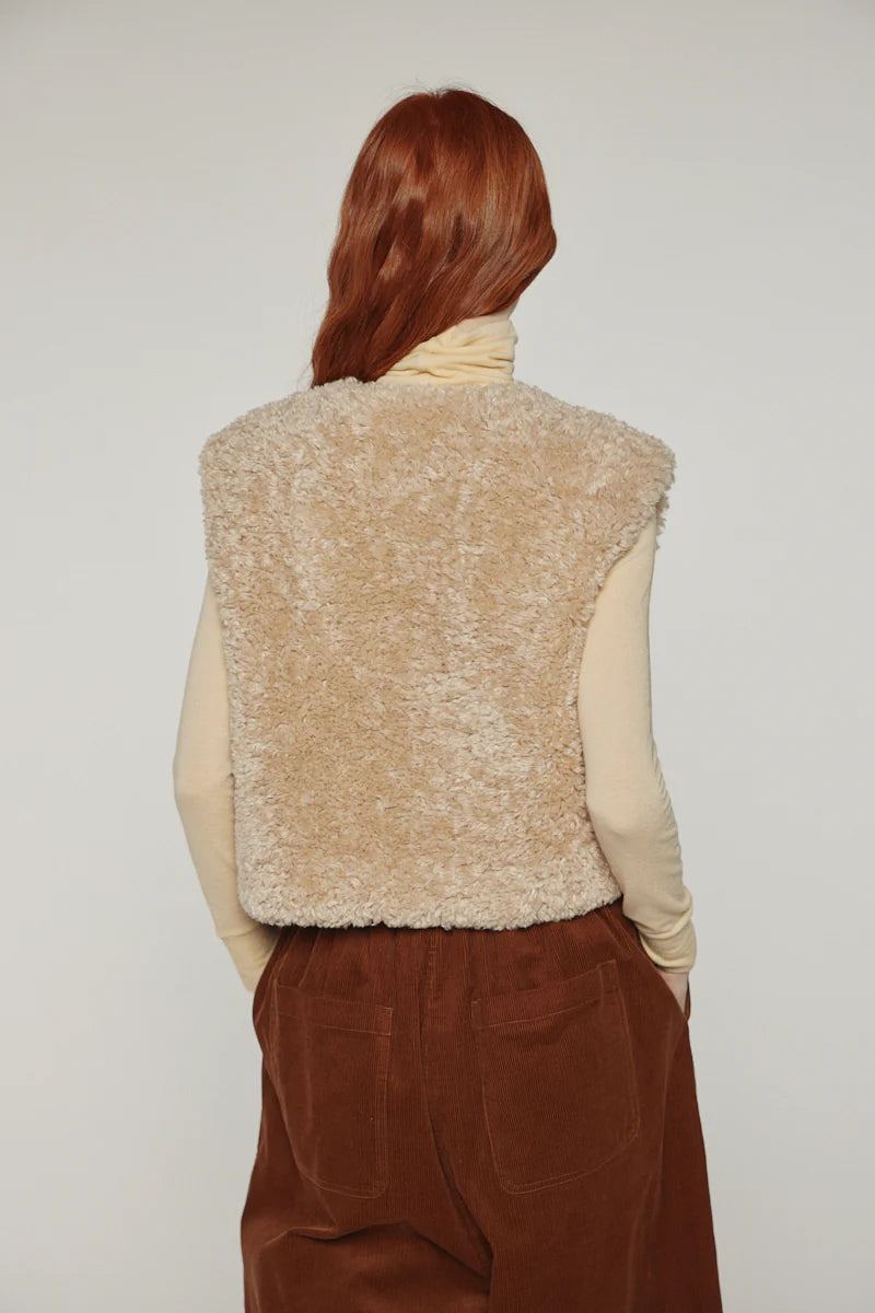 Reversible Fur Short Vest in Oat and Beige, from Amente