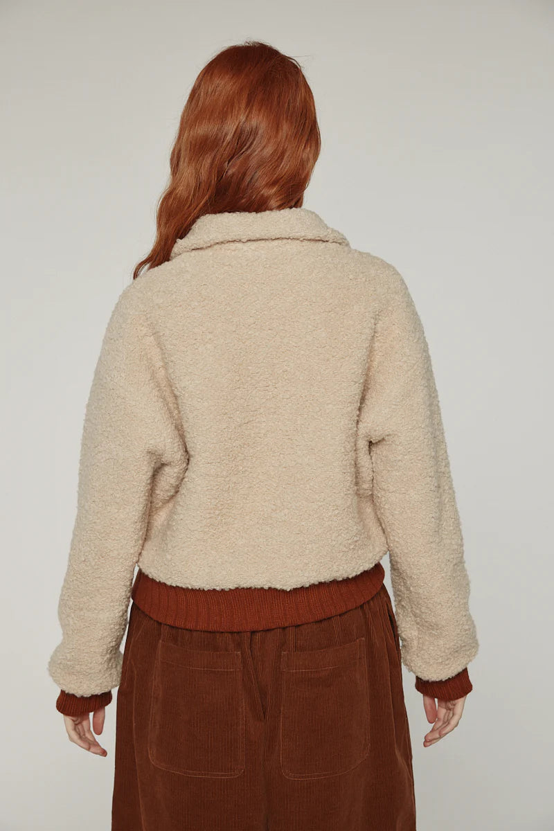 Wool Blend Ribbed Short Bomber Jacket in Oatmeal, from Amente