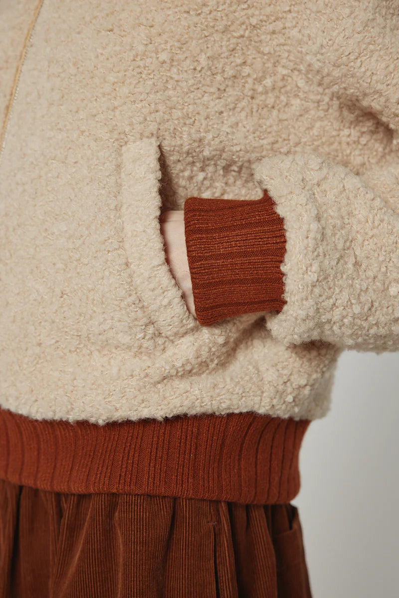 Wool Blend Ribbed Short Bomber Jacket in Oatmeal, from Amente