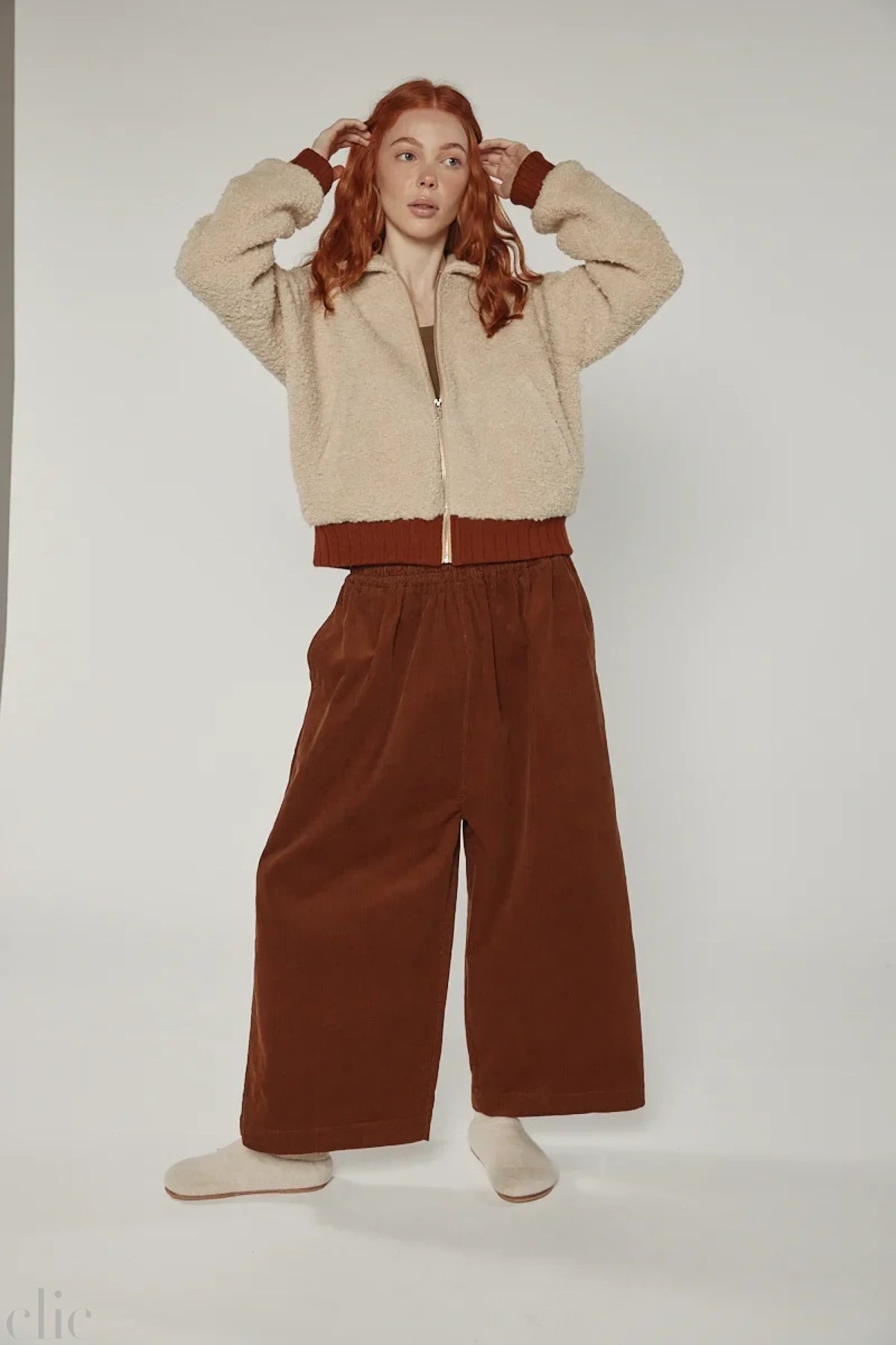 Wool Blend Robbed Short Bomber Jacket in Oatmeal, from Amente