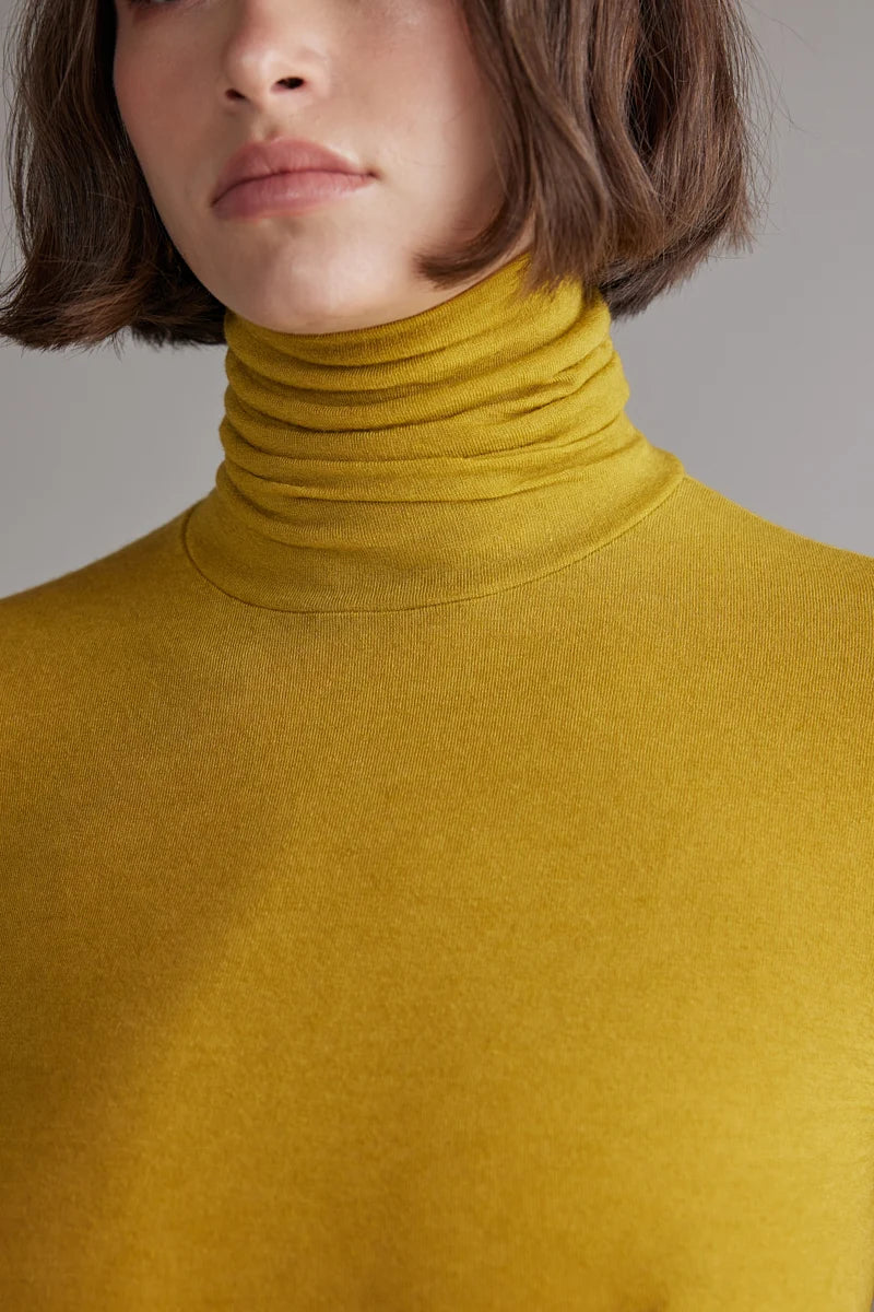 Wool Blend Lightweight Turtleneck in Mustard, from Amente