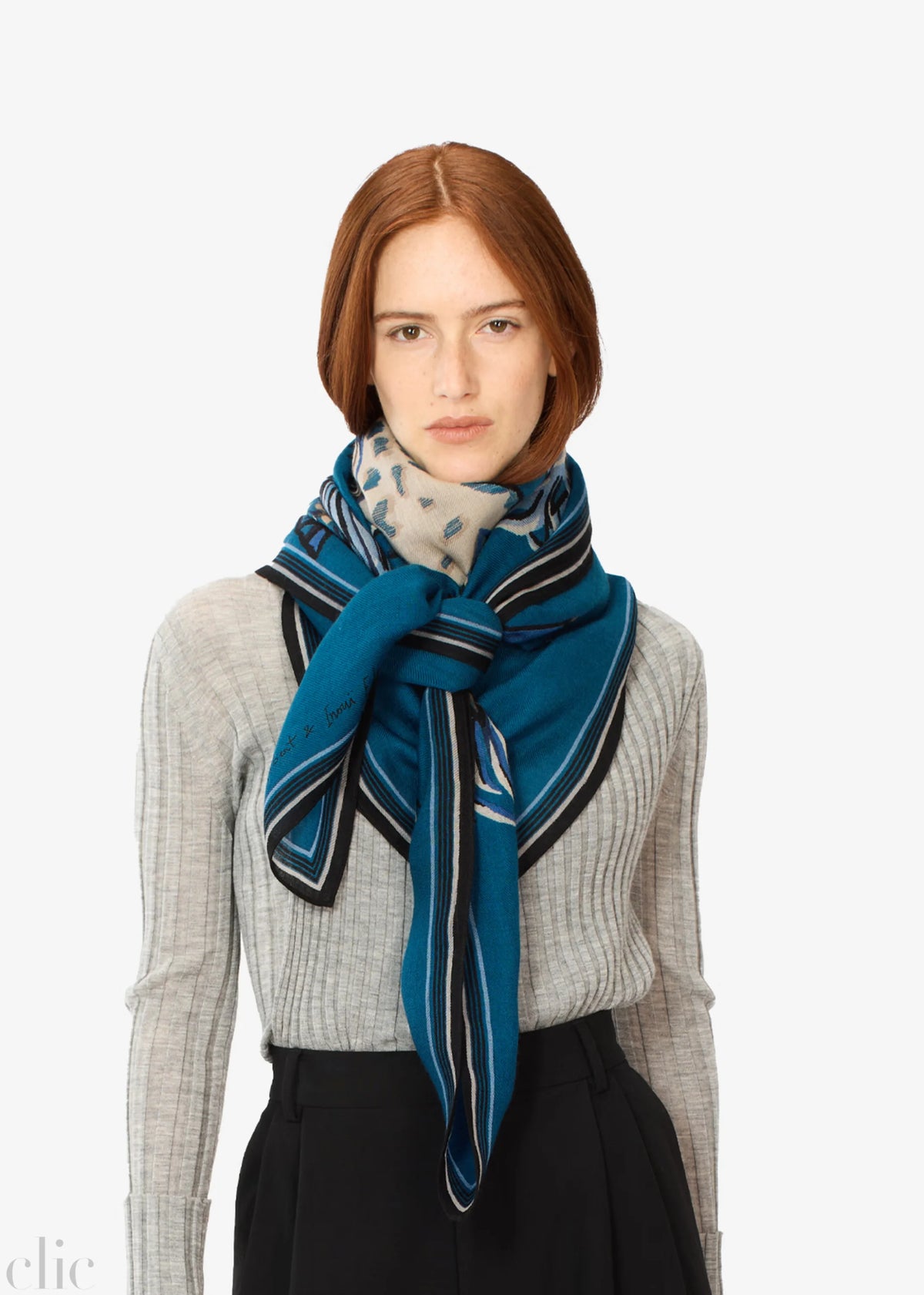 Western 130 Square Scarf in Dark Blue, from Inoui Editions