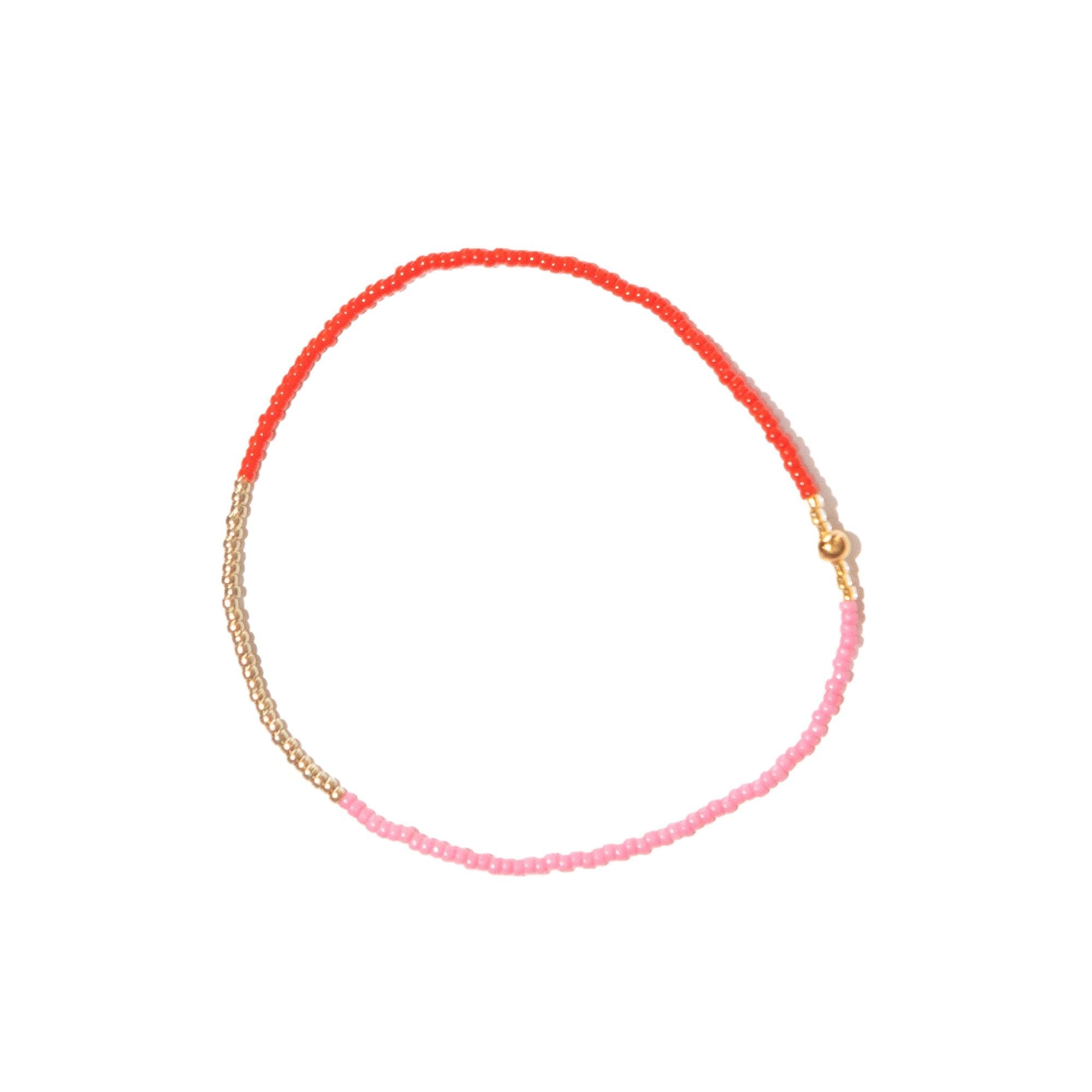 Red, Pink, Gold and Beige Stacked Beaded Bracelet, from Templestones