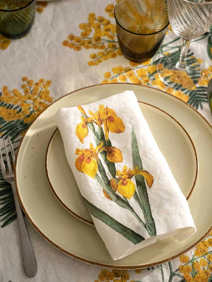 Set of 6 Yellow Flowers Napkins, from Linoroom