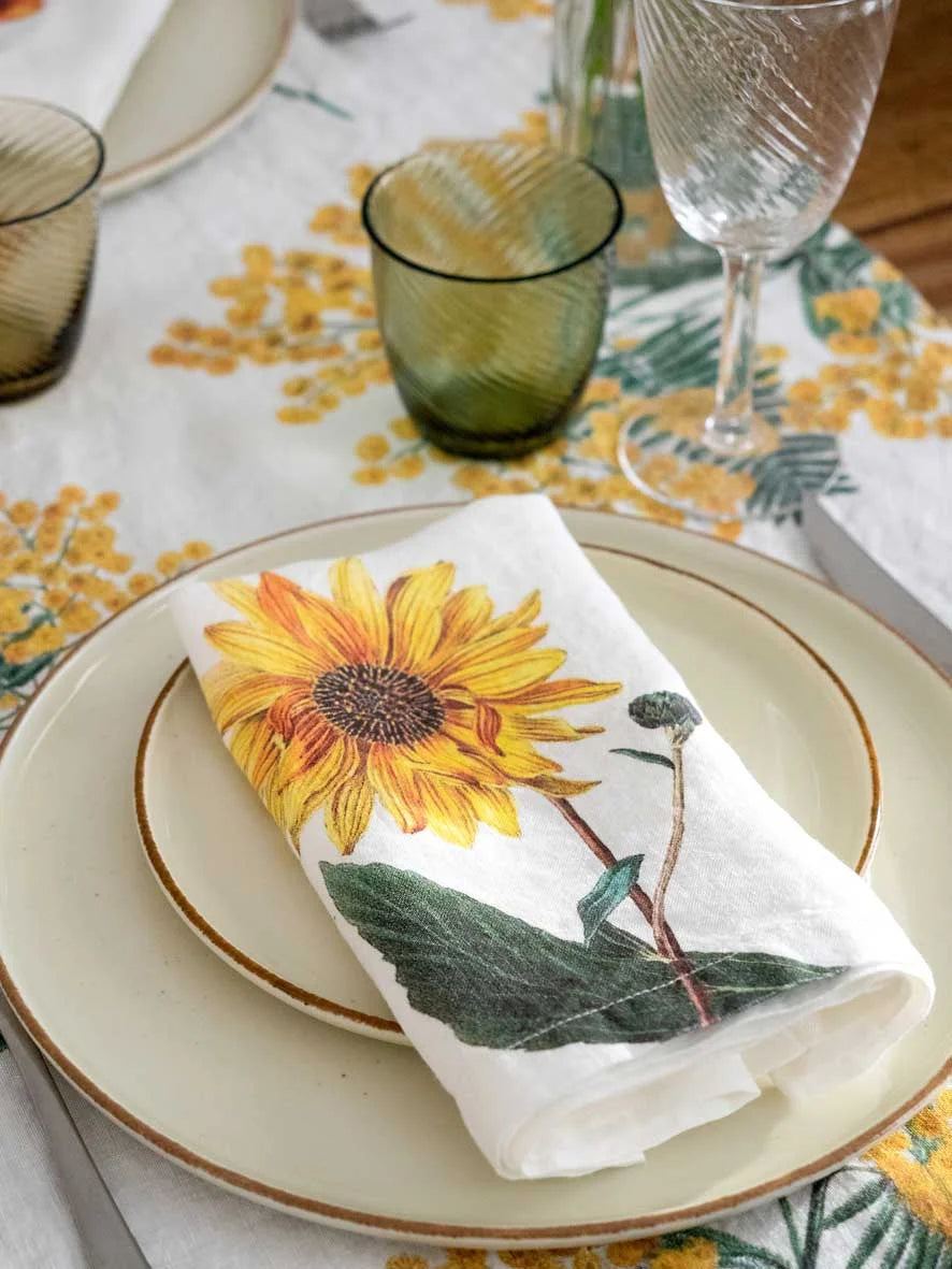 Set of 6 Yellow Flowers Napkins, from Linoroom