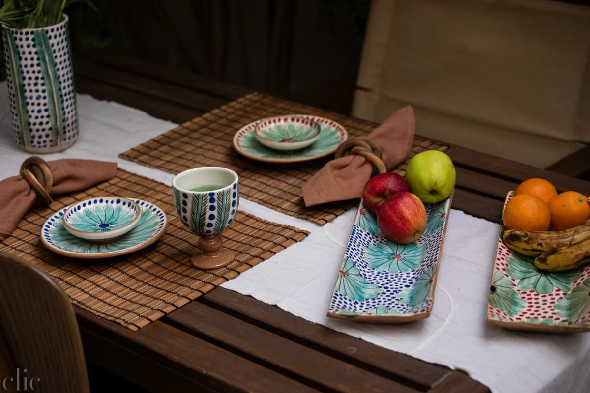 Daisy Long Ceranic Tray in Blue, from Kiliim