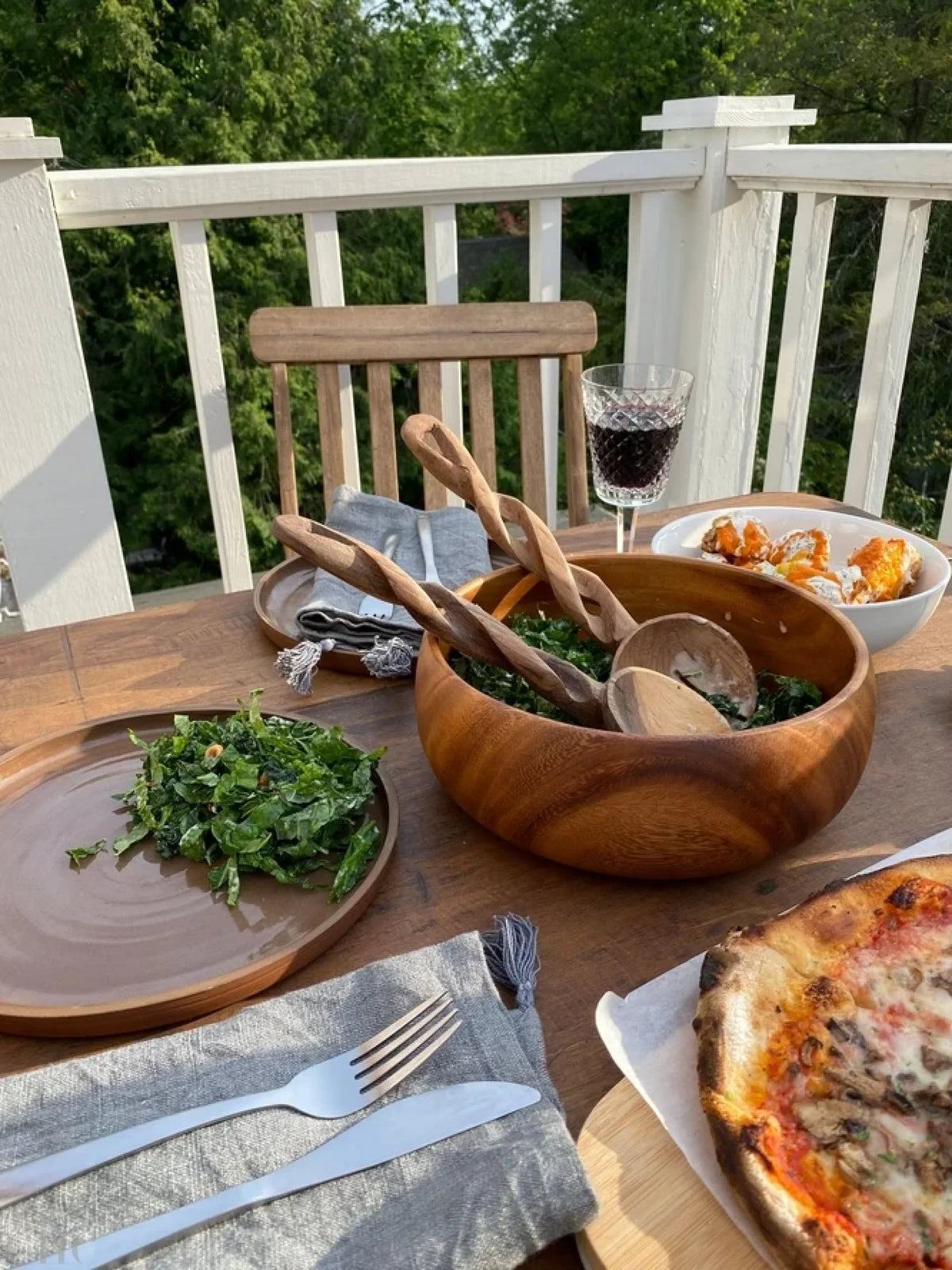 Spiral Salad Servers in Olivewood
