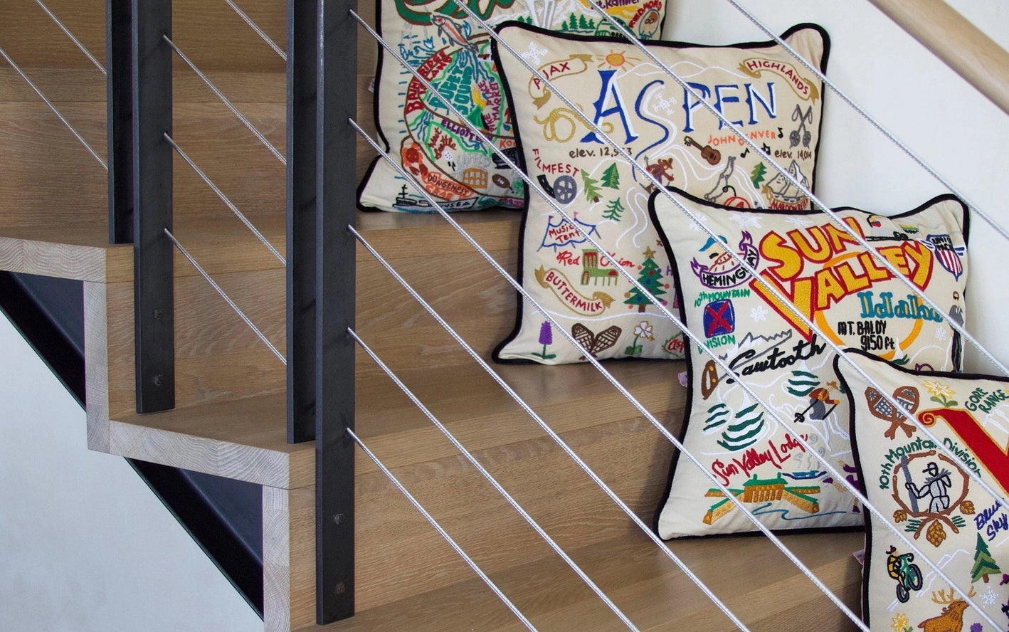 Ski Aspen Hand-Embroidered Pillow
