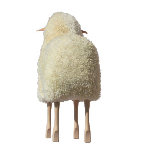 Life Sized Sheep Stool in White Fur and Beech wood