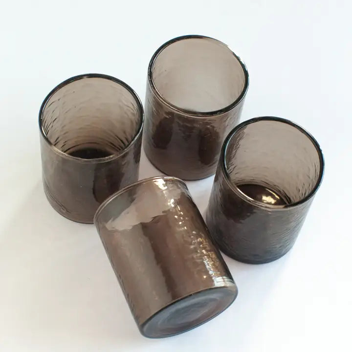 Set of 4 Handblown Hammered Glasses in Smoke, from Creative Women