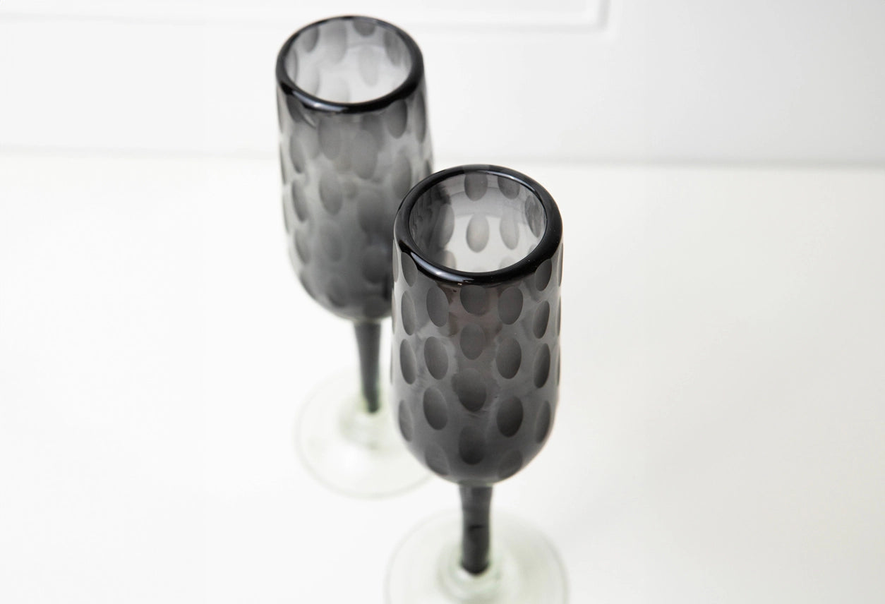 Handblown Etched Champagne Glass in Smoke, from Verve Culture
