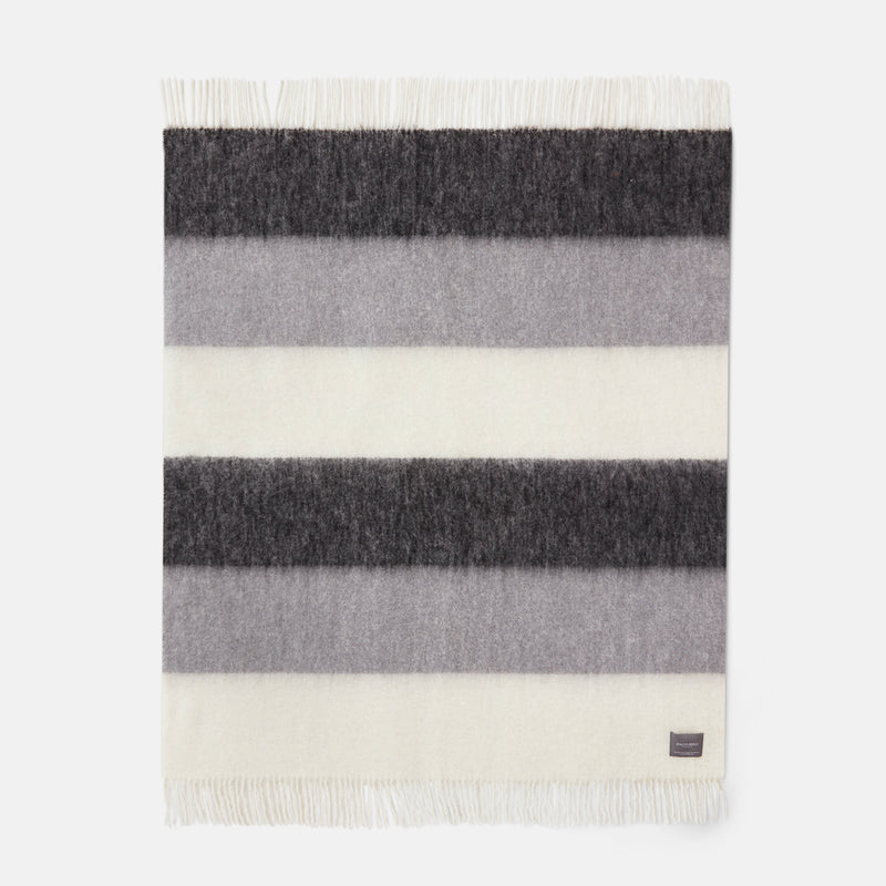 Mohair Blanket Black, Skiffer & White Stripe, from Stackelbergs