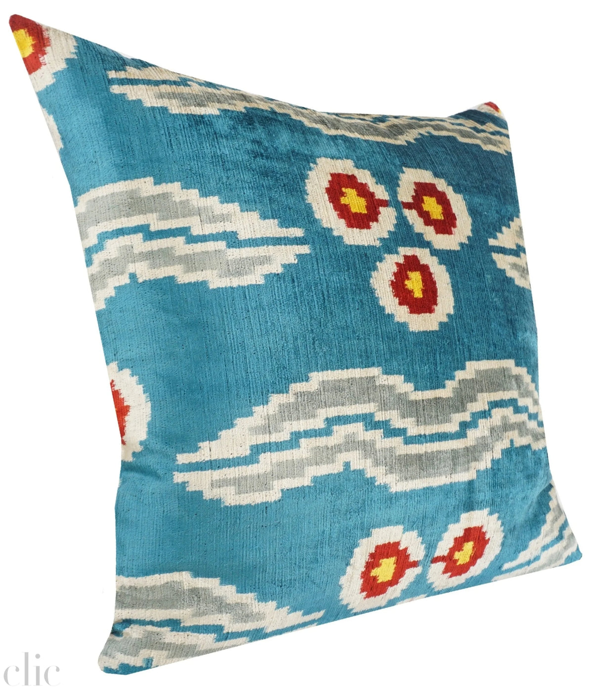 Ikat Silk & Velvet Pillowcase in Turquoise