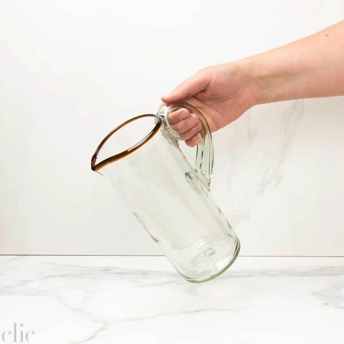 Glass Pitcher with Amber Rim