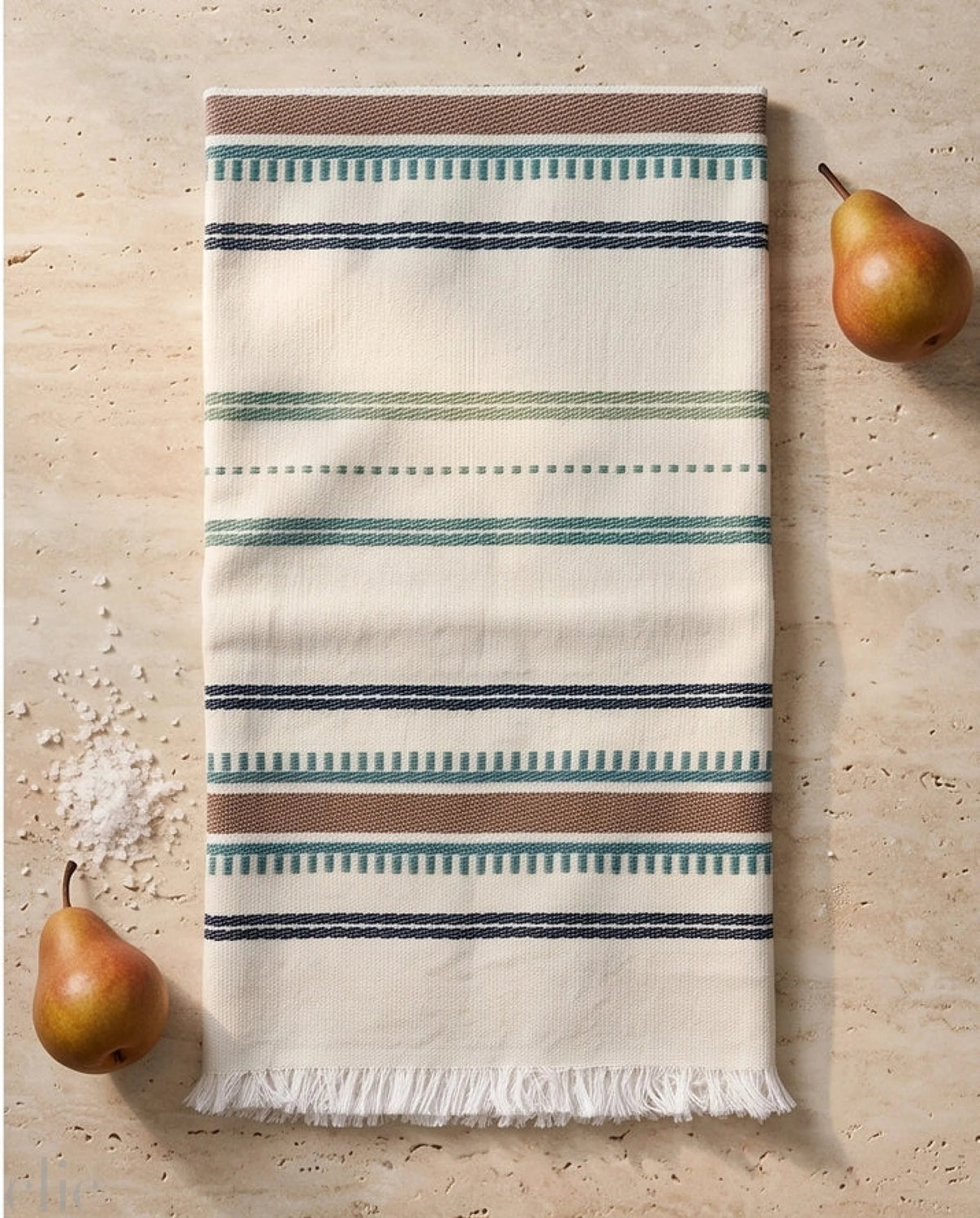 White Kitchen Towel in Sand and Sea